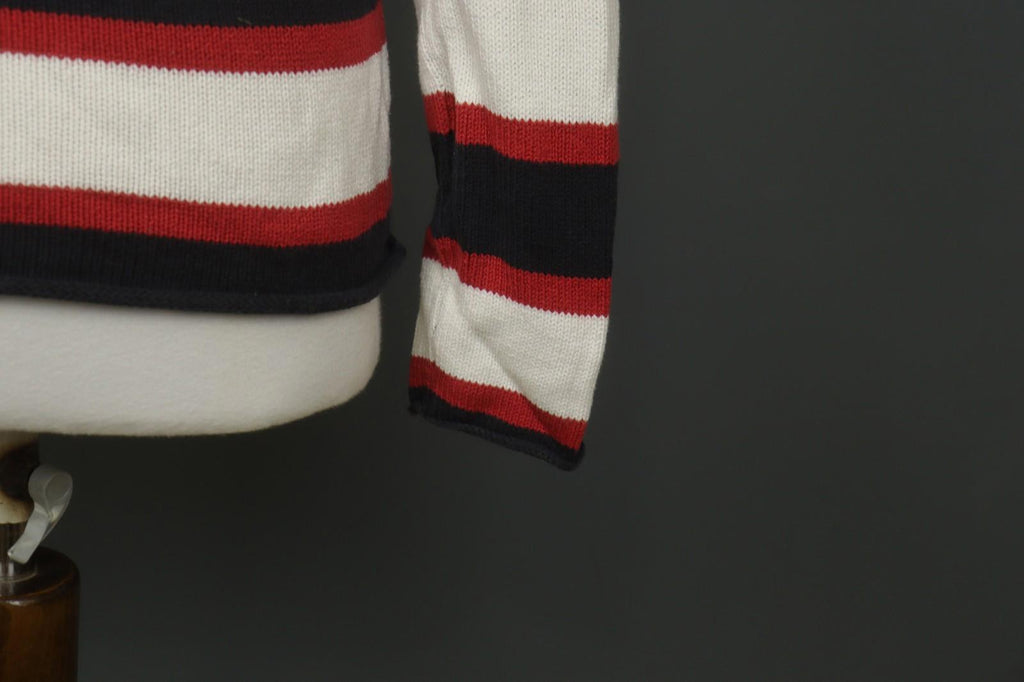 IRIS VON ARNIM Multicolor Striped Cotton Tight Knitted V-Neck Pullover Sweater