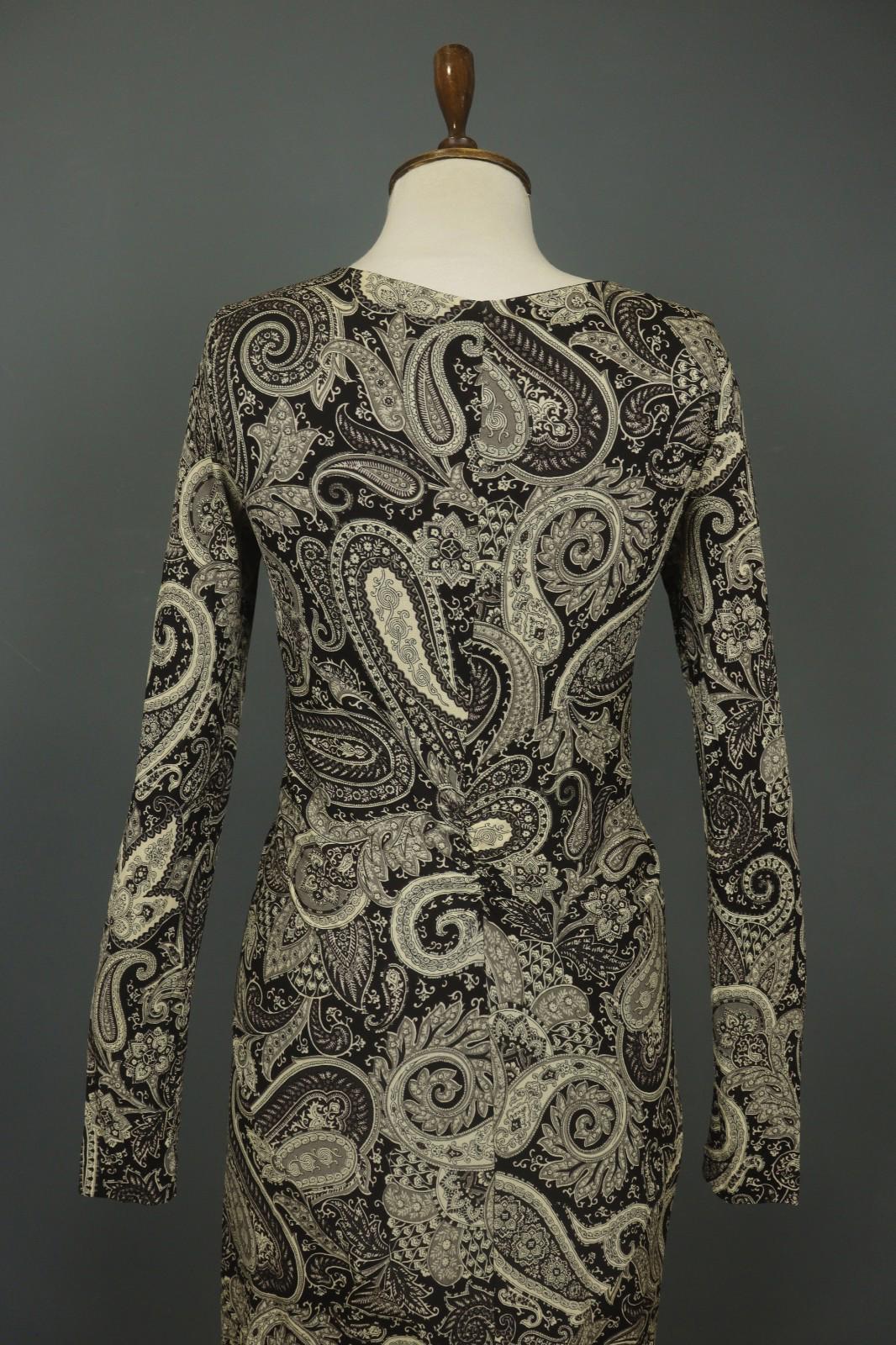 ETRO MILANO Multi Paisley 100% Viscose Long Sleeve V-Neck Sheath Dress – Size 46