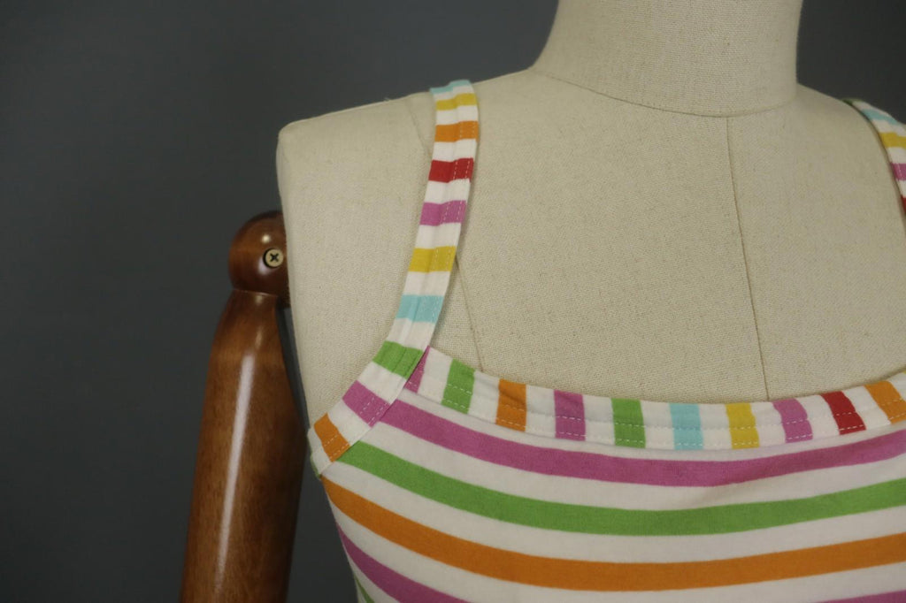GUDRUN SJODEN Multi Striped Wide Strap Square Neck Pullover Tank Dress – Size S