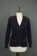 ESCADA Navy Wool Tight Kint Raglan Sleeve V-Neck Button Front Cardigan – Size 40
