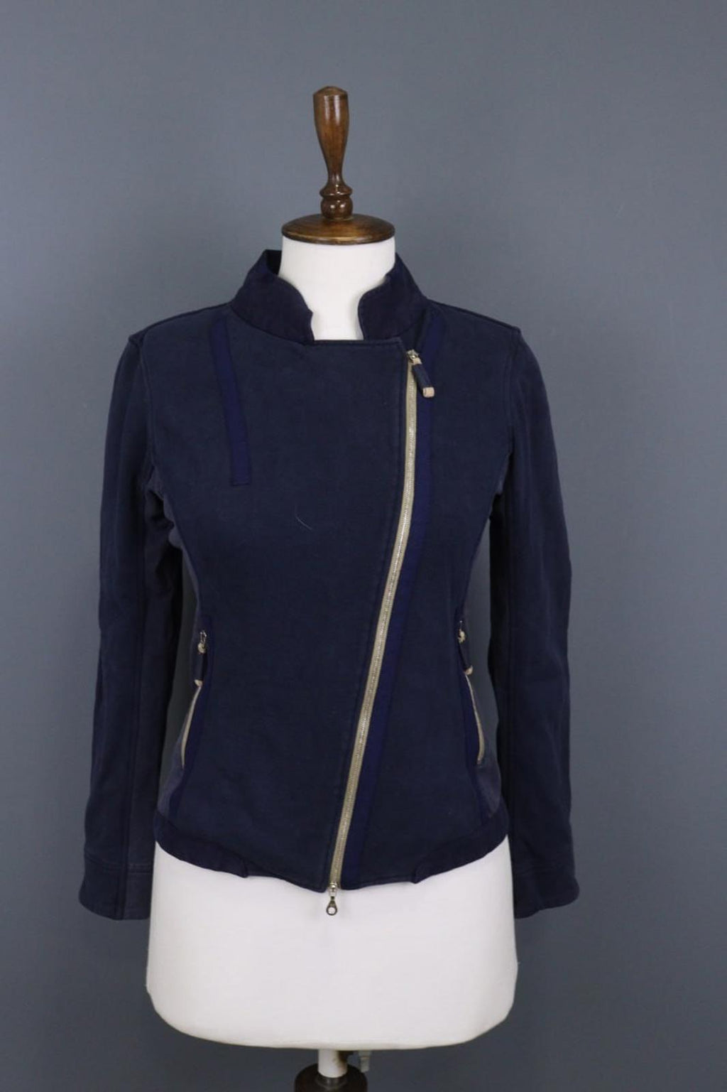 FRAUENSCHUH Blue 100%Cotton Mock Neck Long Sleeve Zipper Pockets Jacket – Size 2