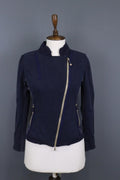 FRAUENSCHUH Blue 100%Cotton Mock Neck Long Sleeve Zipper Pockets Jacket – Size 2