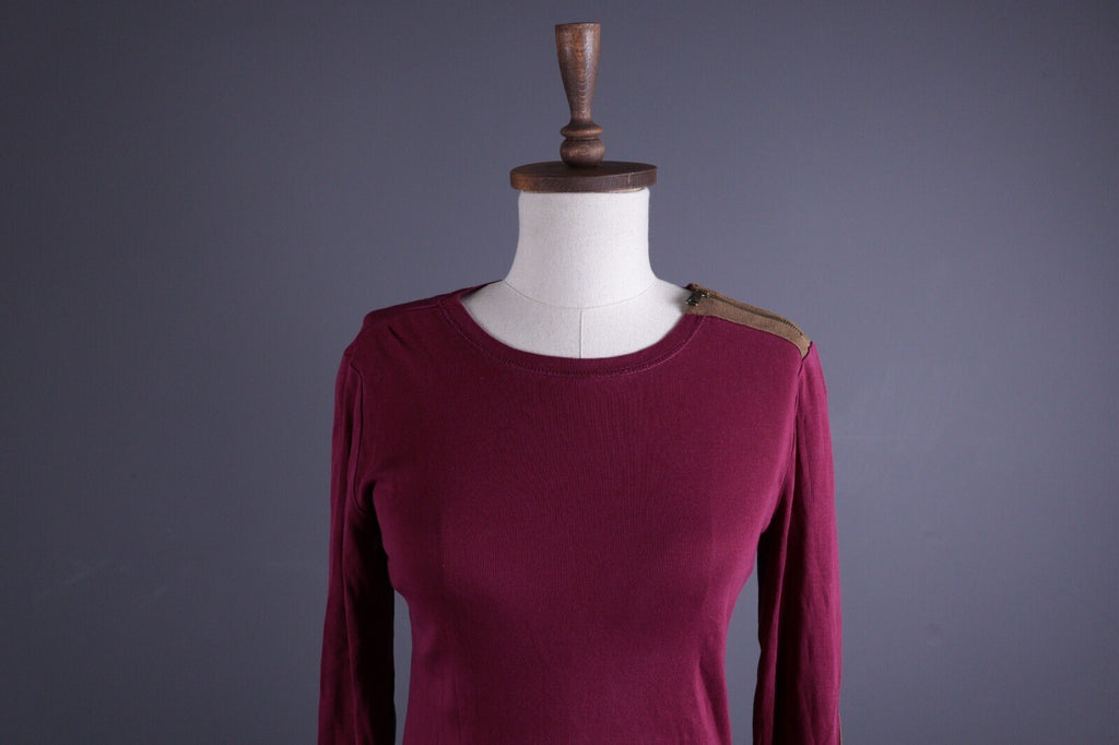 Lauren Jeans Co. Ralph Lauren Burgundy Elbow Patches Long Sleeve Top Shirt Sz M