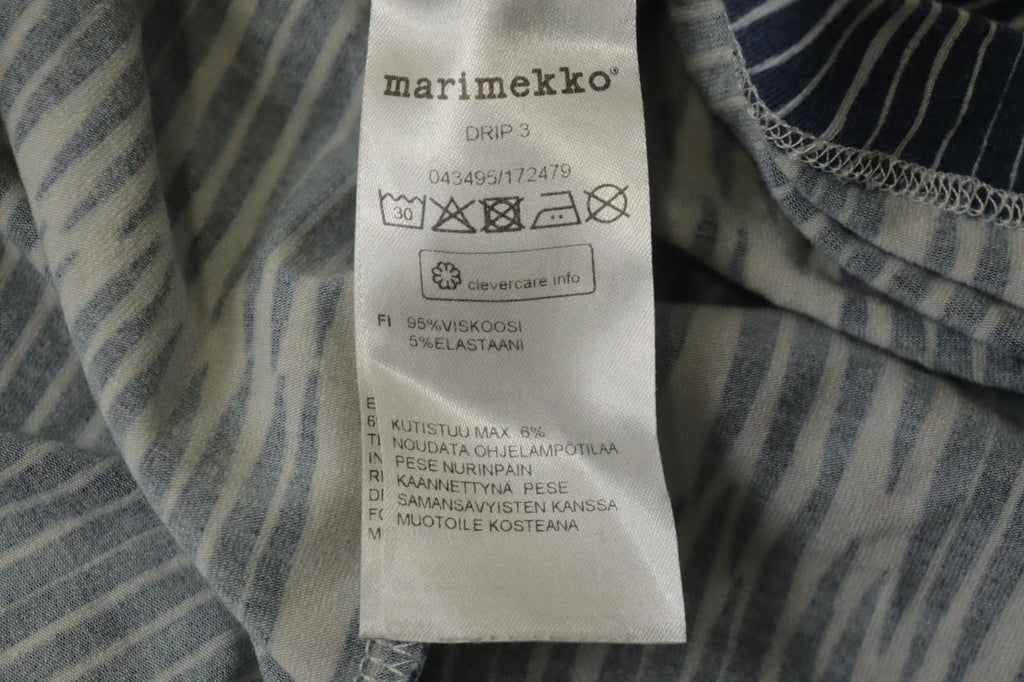 MARIMEKKO PRIP 3 Blue White Striped Viscose Round Neck Lagenlook Dress – Size L