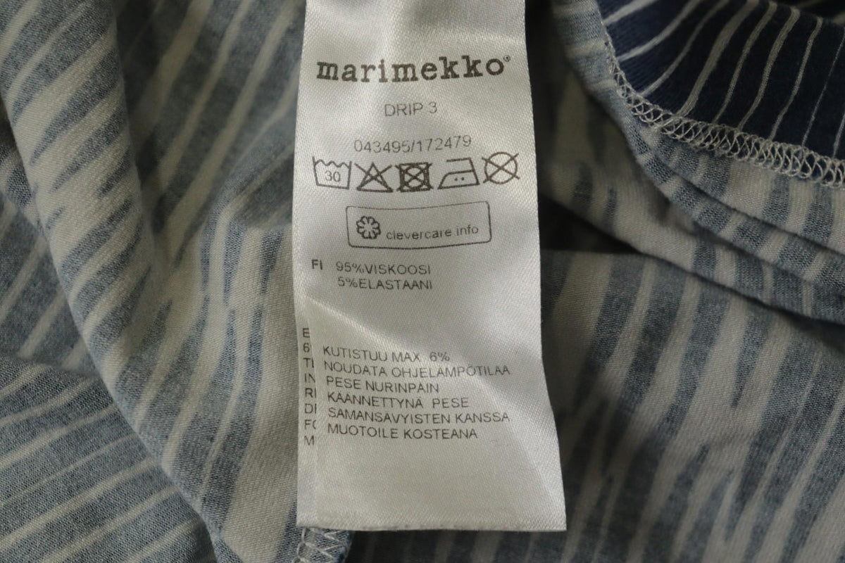MARIMEKKO PRIP 3 Blue White Striped Viscose Round Neck Lagenlook Dress – Size L