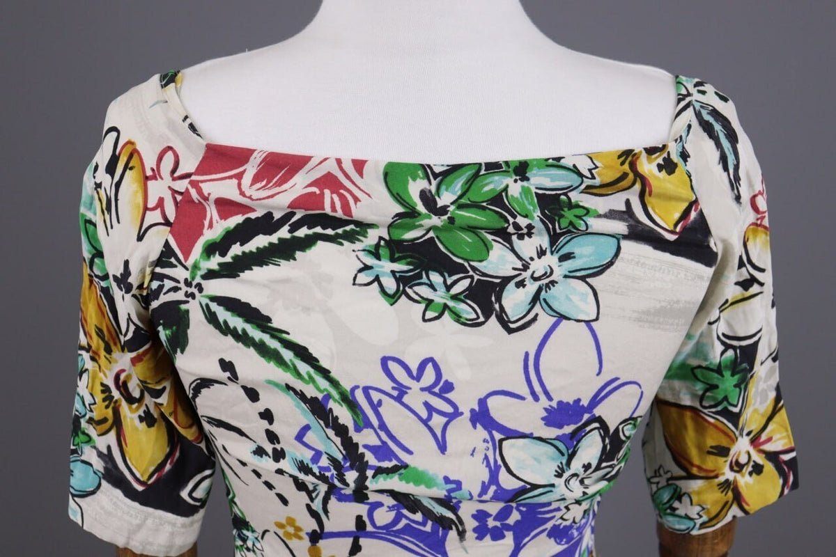 Etro Milano White Floral Silk Short Sleeve Summer Bodycon Dress – Size 42 / M
