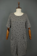 GUDRUN SJODEN Gray Cotton Polka Dot Long Sleeve Round Neck Shift Dress – Size M