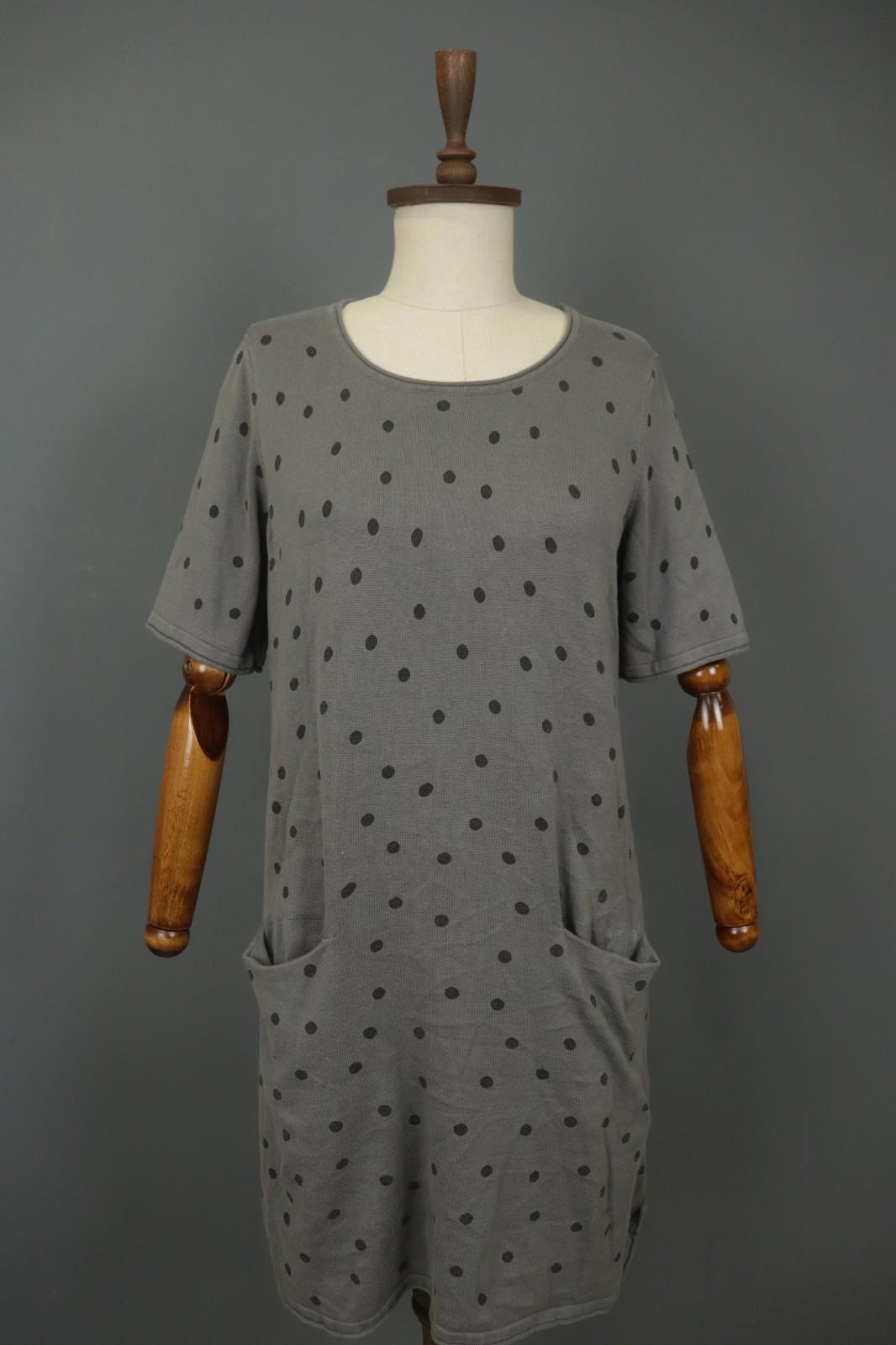 GUDRUN SJODEN Gray Cotton Polka Dot Long Sleeve Round Neck Shift Dress – Size M