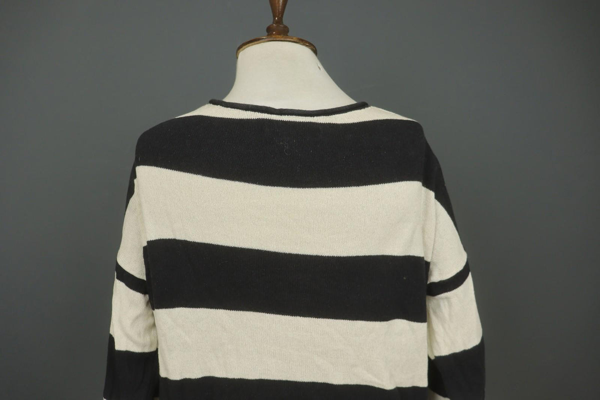 GUDRUN SJODEN White Black Striped 100% Cotton Tight Knit Pullover Sweater – Size S