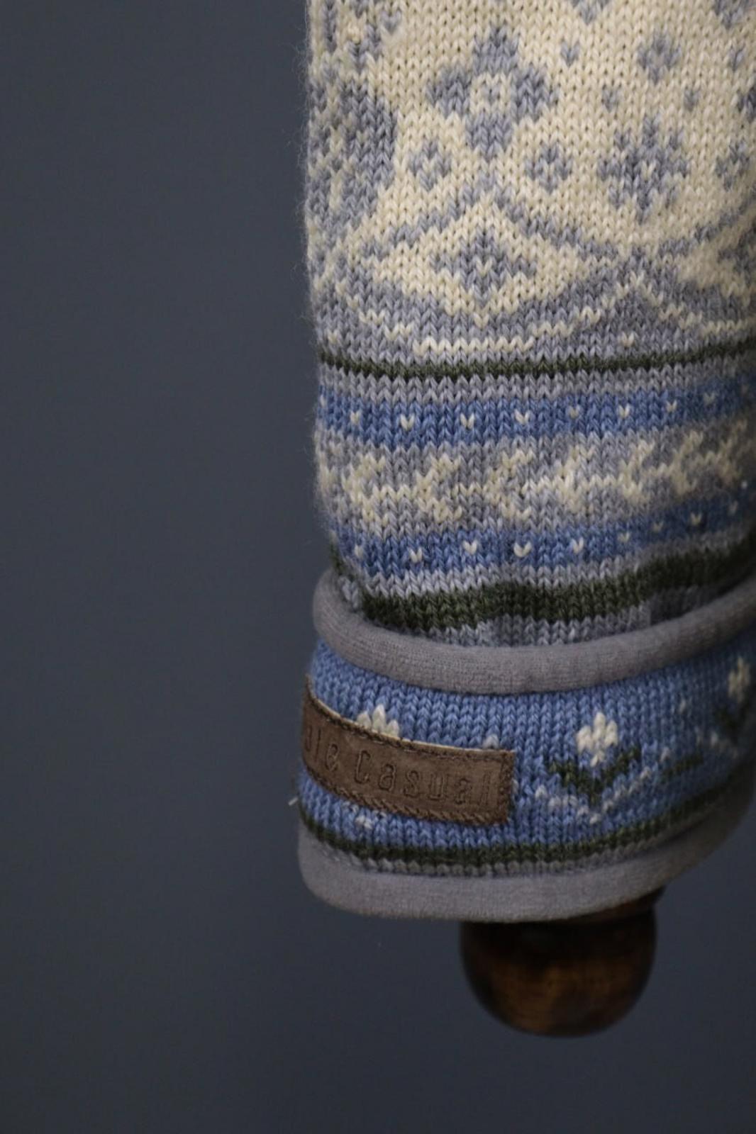 DALE OF NORWAY Beige Blue Fair Isle Wool Full Zip Knit Cardigan Sweater – Size M