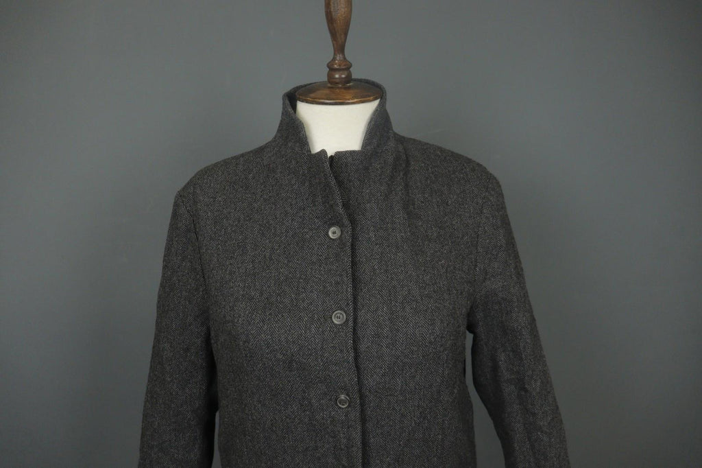 ANNETTE GOERTZ Gray Herringbone Wool Long Sleeve Button Front Long Coat – Size 38