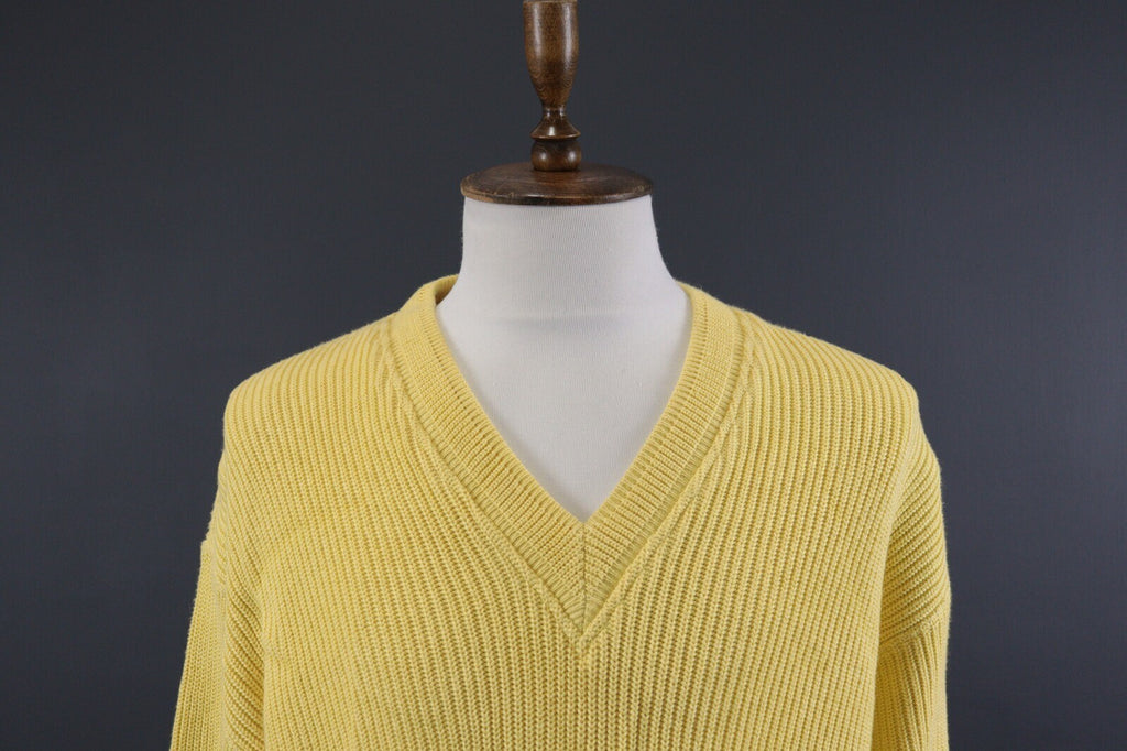 Carlo Colucci Yellow Knit Ribbed V-Neck Wool Sweater – Size L-XL US 44 EU 554