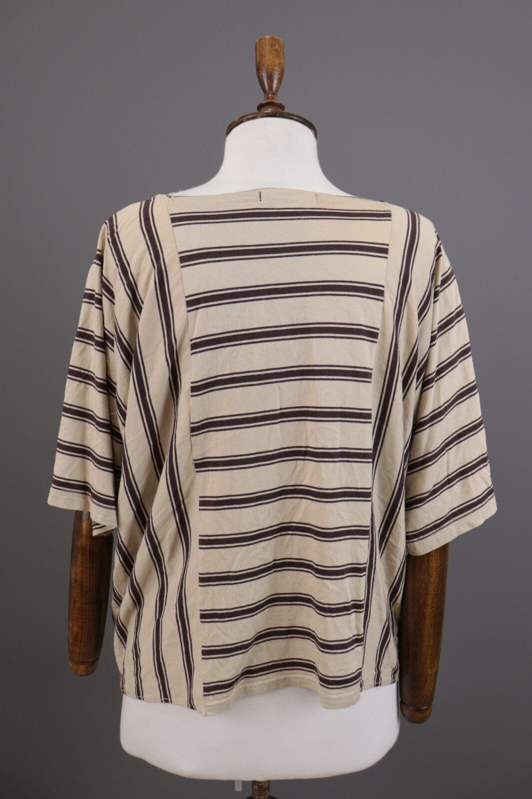 Gudrun Sjoden Beige Striped Short Sleeve Lagenlook Relaxed Blouse Shirt – Size M