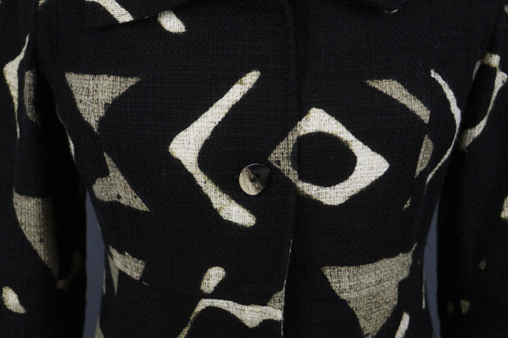 MAX MARA Black Abstract Print 3/4 Sleeve Button Front Blazer Jacket Coat – Size 6