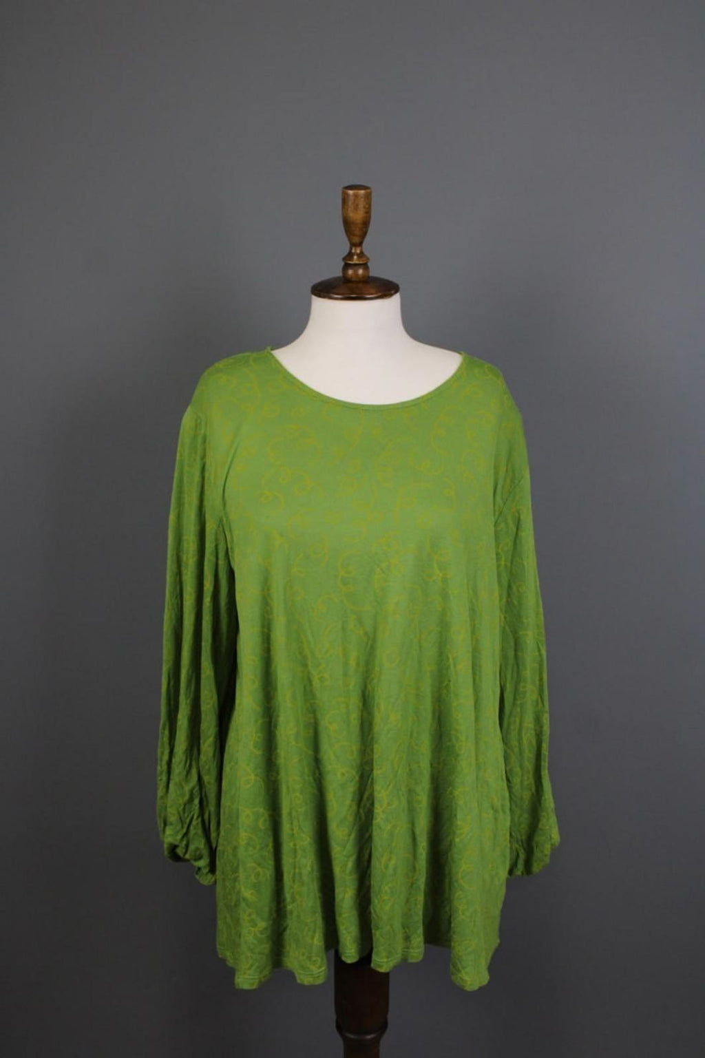 GUDRUN SJODEN Green Printed Round Neck Long Sleeve Pullover Blouse Top – Size XL