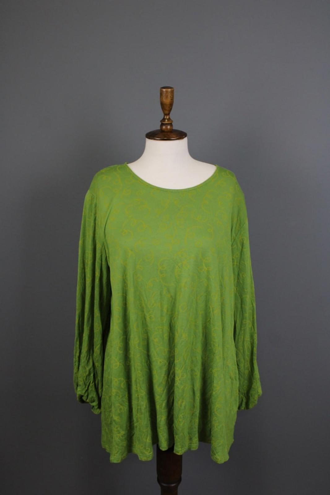 GUDRUN SJODEN Green Printed Round Neck Long Sleeve Pullover Blouse Top – Size XL