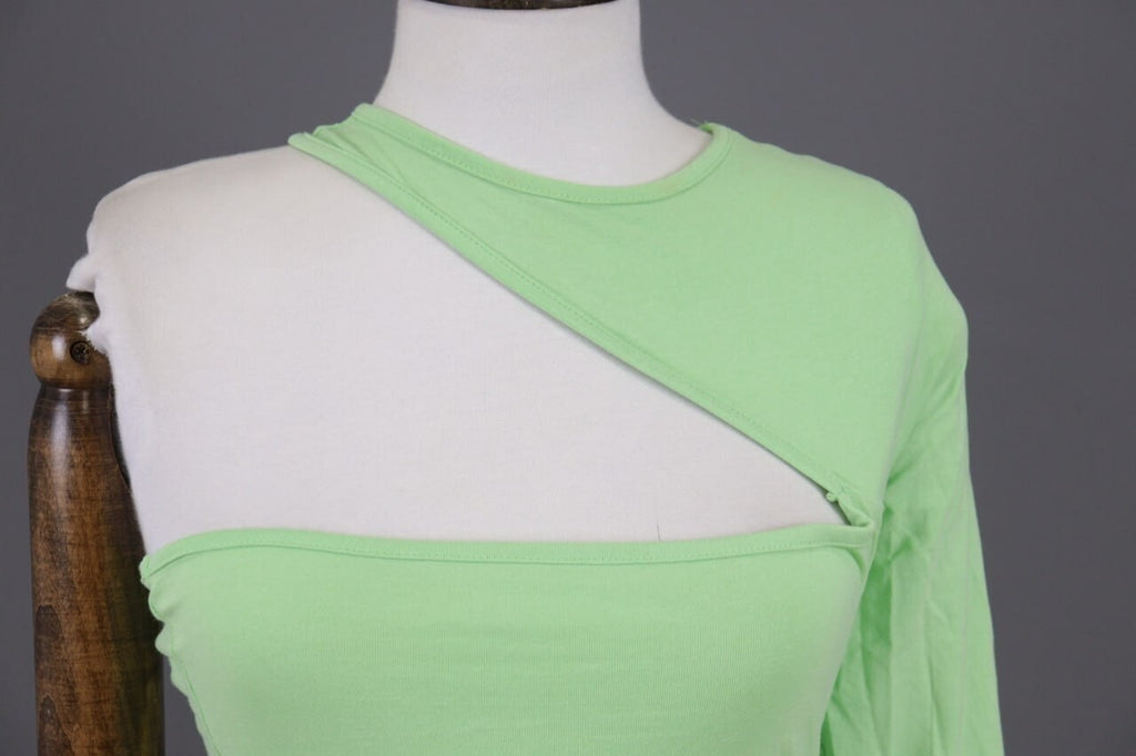 Karl Kani Embroidered Sleeve Green Asymmetrical One Shoulder Shirt – Size S – Used