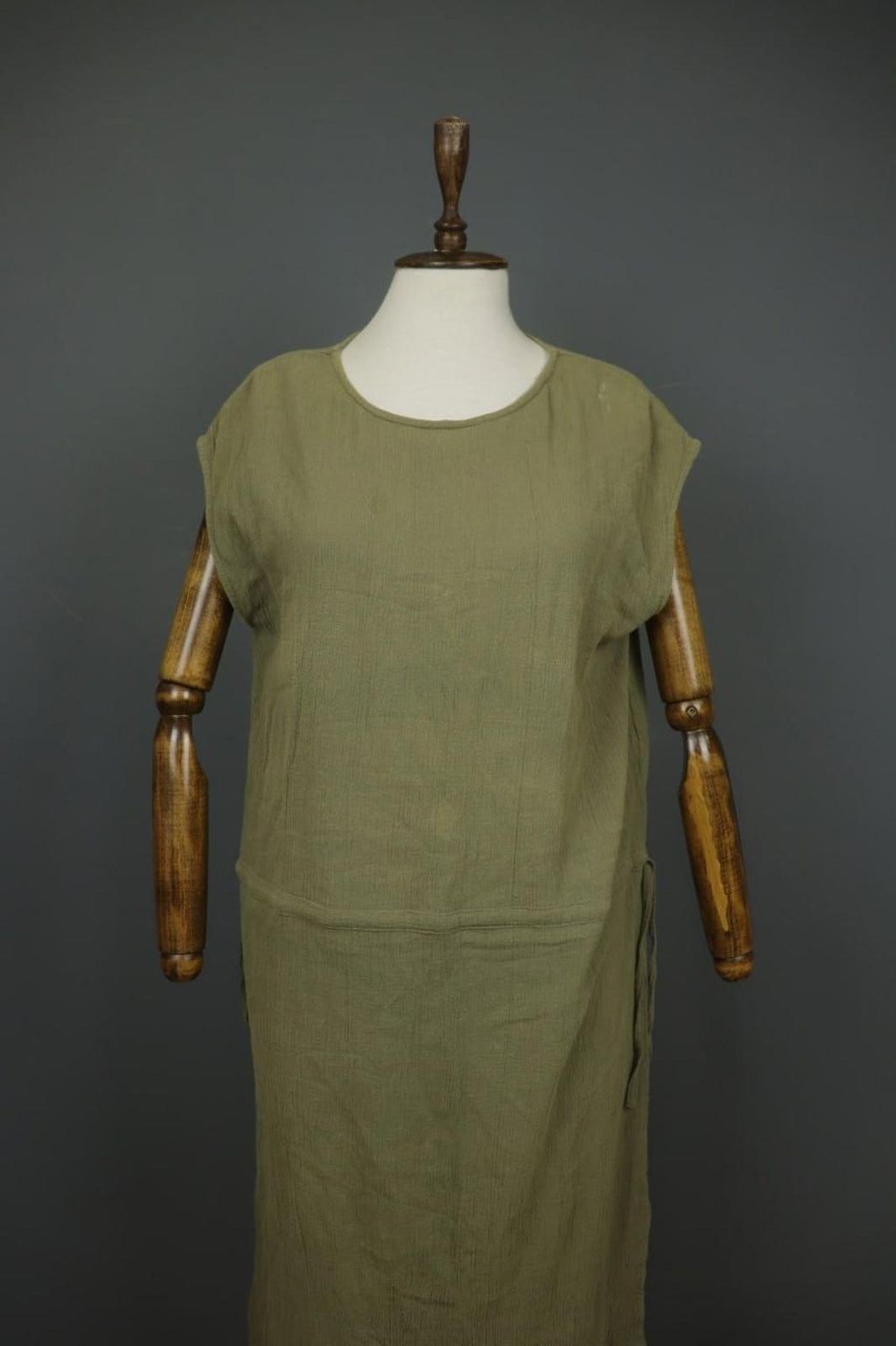 GUDRUN SJODEN Green 100% Cotton Round Neck Side Slit Sleeveless Long Dress Sz L