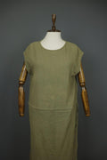 GUDRUN SJODEN Green 100% Cotton Round Neck Side Slit Sleeveless Long Dress Sz L