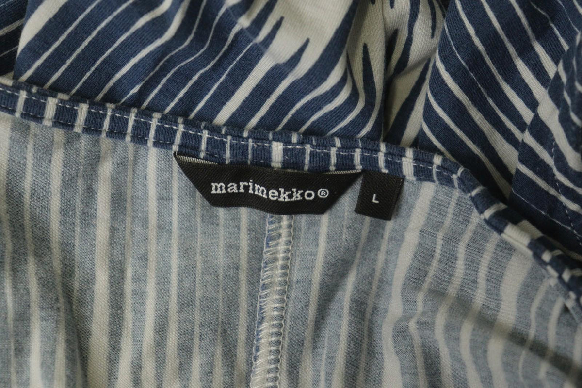 MARIMEKKO PRIP 3 Blue White Striped Viscose Round Neck Lagenlook Dress – Size L
