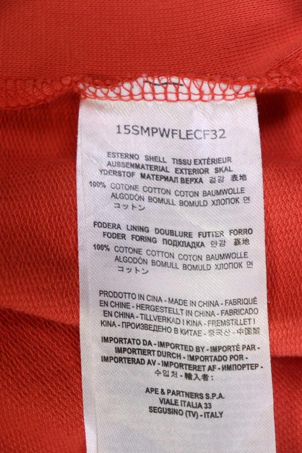 PARAJUMPERS Orange 100%Cotton Raglan Sleeve Drawstring Full Zip Hoodie – Size 2XL