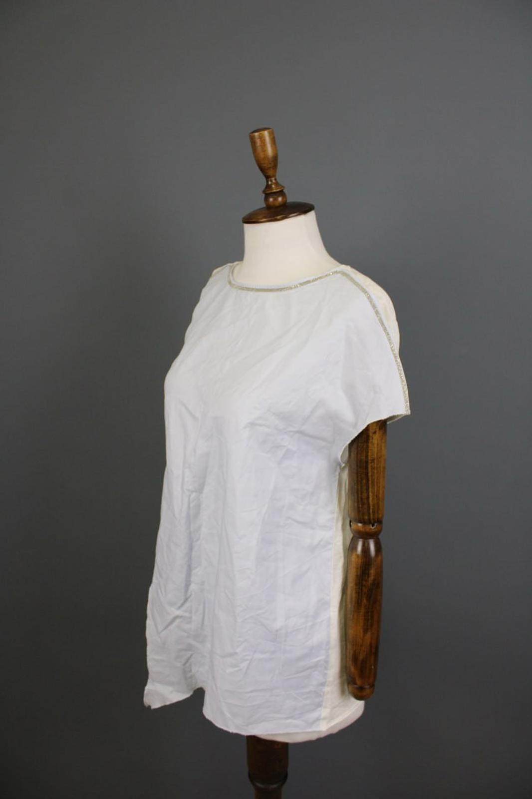 FABIANA FILIPPI White Crew Neck Cap Sleeve Metallic High-Low Blouse Top S/M