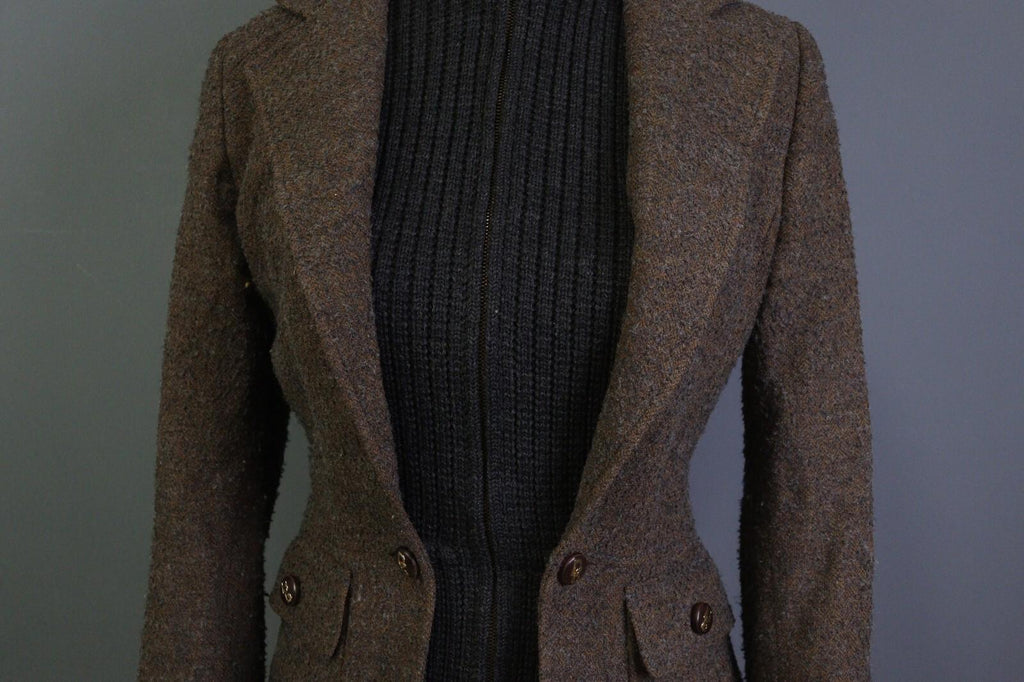 DOLCE&GABBANA Brown and Black Wool Full Zip Sweater with Blazer Jacket – Size 42