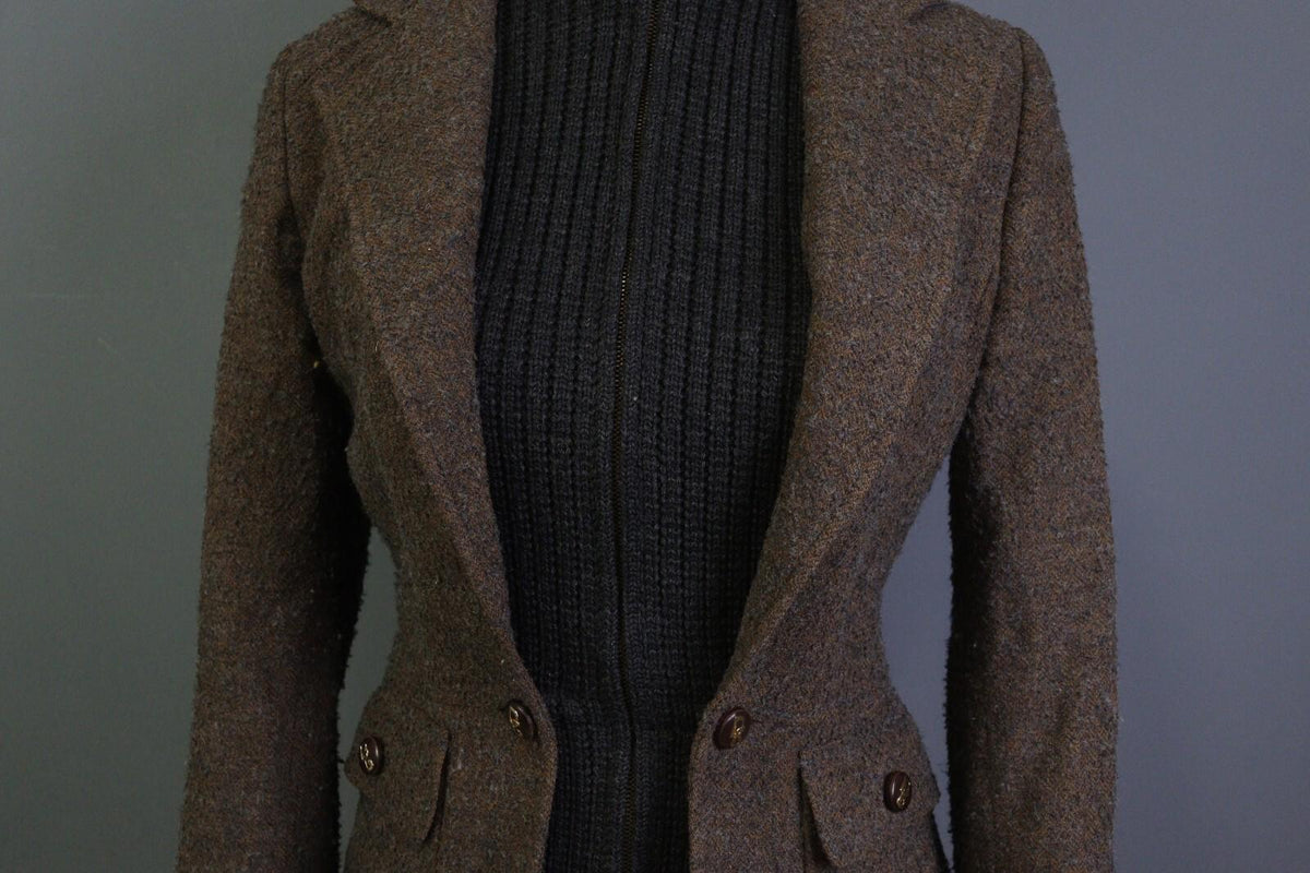 DOLCE&GABBANA Brown and Black Wool Full Zip Sweater with Blazer Jacket – Size 42