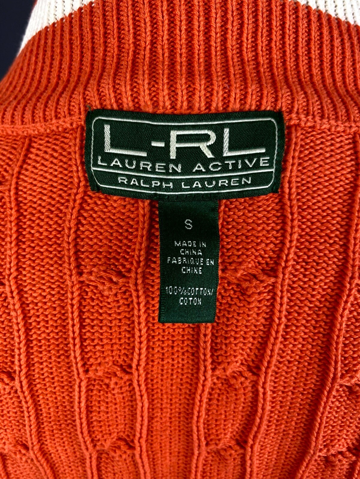 Lauren Active Ralph Lauren Orange Zip Cable Knit Sweater Track Jacket – Size S