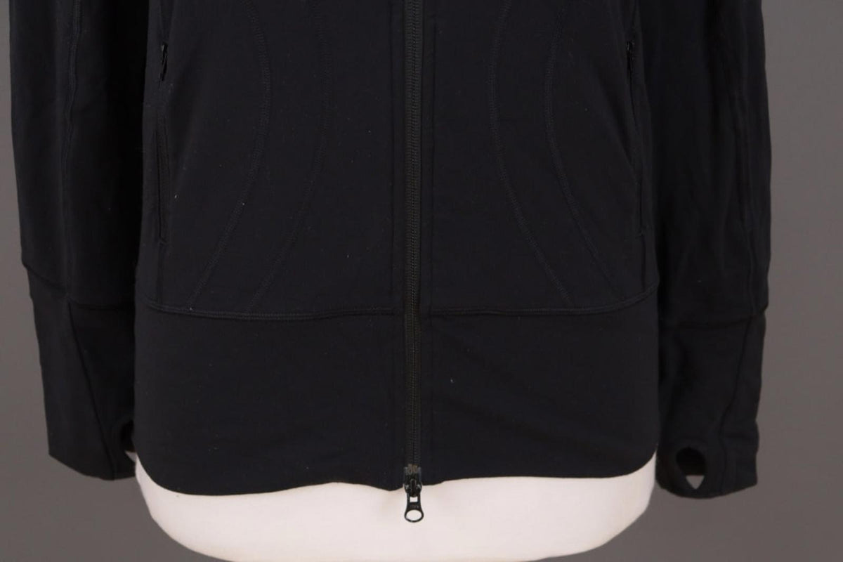 LULULEMON Black Nylon Drawstring Thumb Hole Sleeve Hooded Full Zip Jacket – Size 8