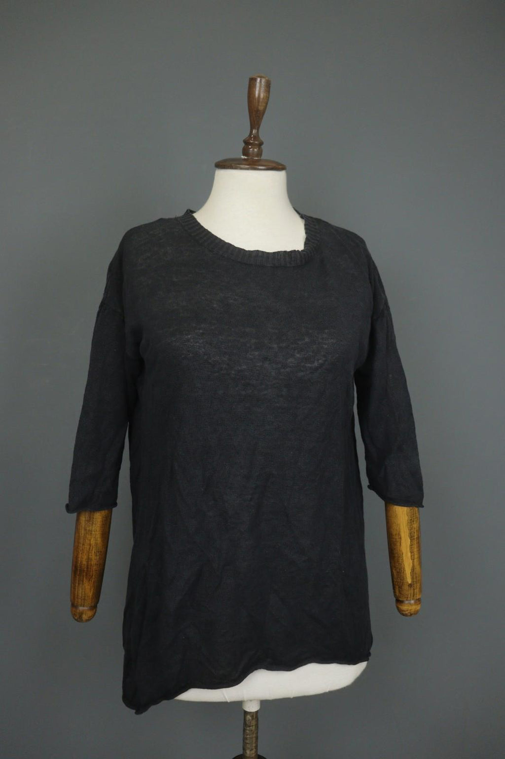 GUDRUN SJODEN Black Linen Knitted Long Sleeve Round Neck Pullover Sweater Sz XS