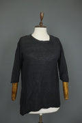 GUDRUN SJODEN Black Linen Knitted Long Sleeve Round Neck Pullover Sweater Sz XS