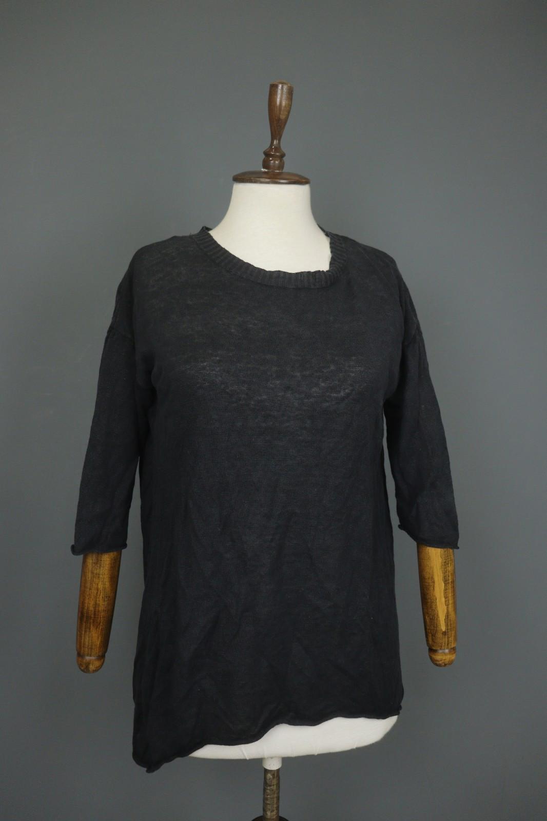 GUDRUN SJODEN Black Linen Knitted Long Sleeve Round Neck Pullover Sweater Sz XS