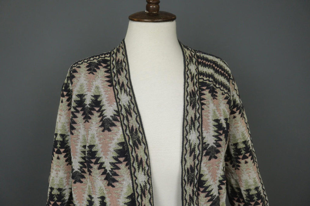 MISSONI Multicolor Cotton Geometric Raglan Sleeve Open Front Cardigan – Size 42