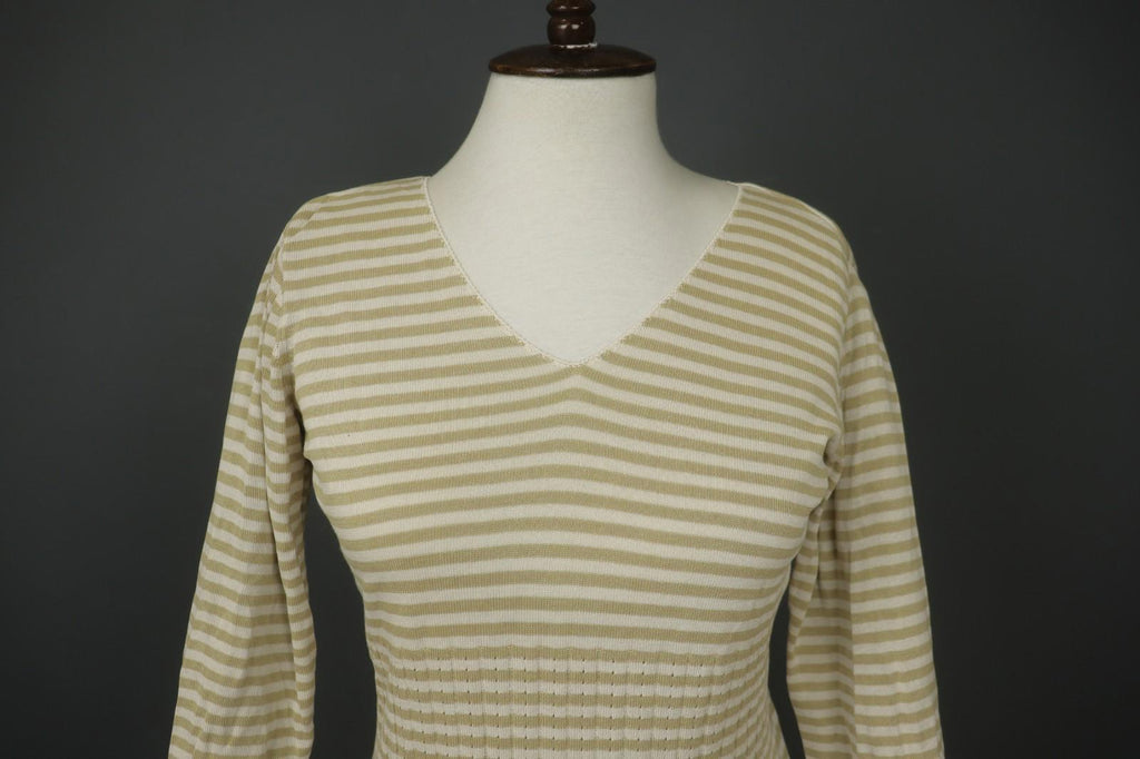 GUDRUN SJÖDEN Ivory Beige Striped Silk Long Sleeve Pullover Knitted Top – Size M