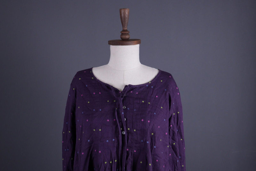 GUDRUN SJODEN Purple Dotted Lagenlook Relaxed Long Sleeve Blouson Dress – Size M