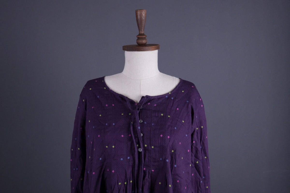 GUDRUN SJODEN Purple Dotted Lagenlook Relaxed Long Sleeve Blouson Dress – Size M