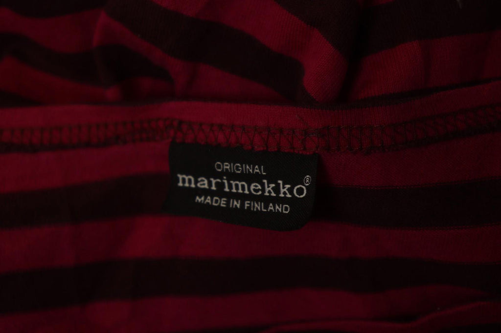 MARIMEKKO Red Black Striped 100% Cotton Long Sleeve Round Neck Shift Dress