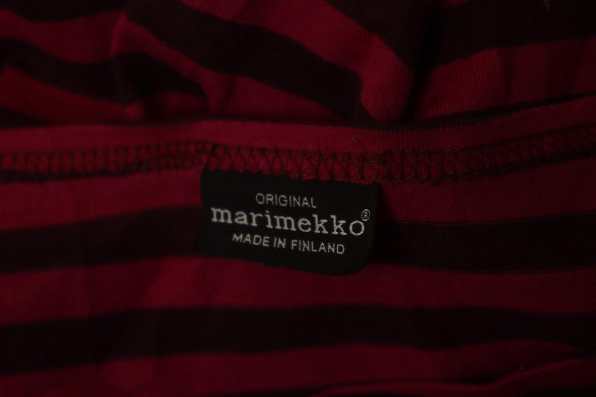 MARIMEKKO Red Black Striped 100% Cotton Long Sleeve Round Neck Shift Dress