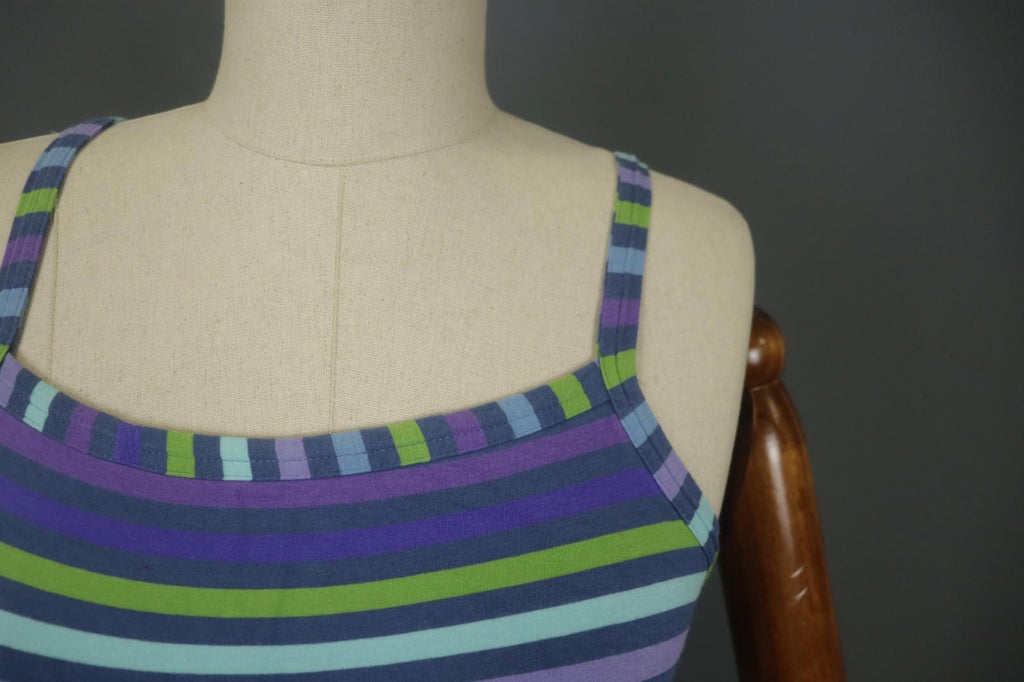 GUDRUN SJODEN Multi Striped Sleeveless Square Neck Pullover Tank Dress – Size S