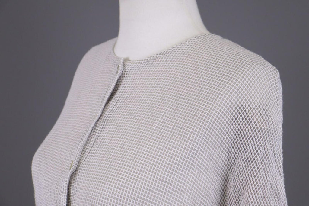 GRIZAS Gray Open Knit Silk Button Down 3/4 Sleeve Blouse Shirt Tunic – Size M