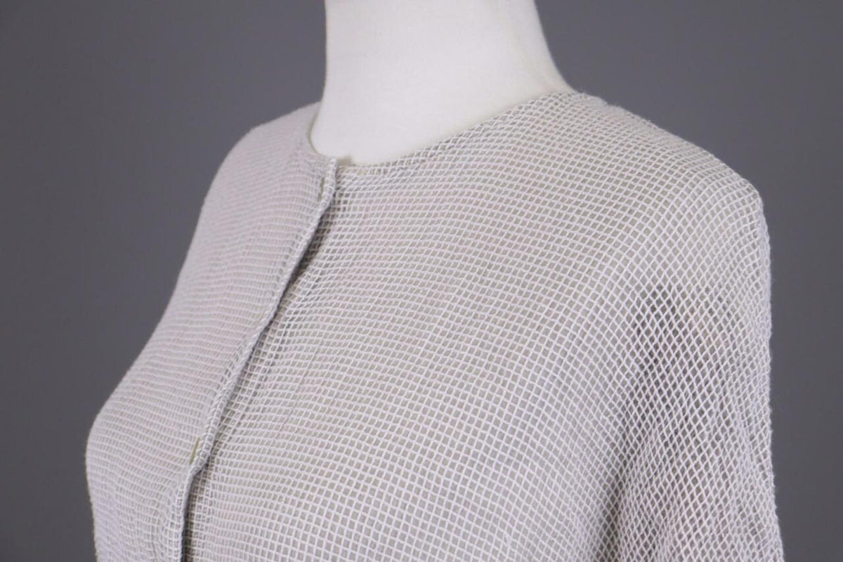 GRIZAS Gray Open Knit Silk Button Down 3/4 Sleeve Blouse Shirt Tunic – Size M