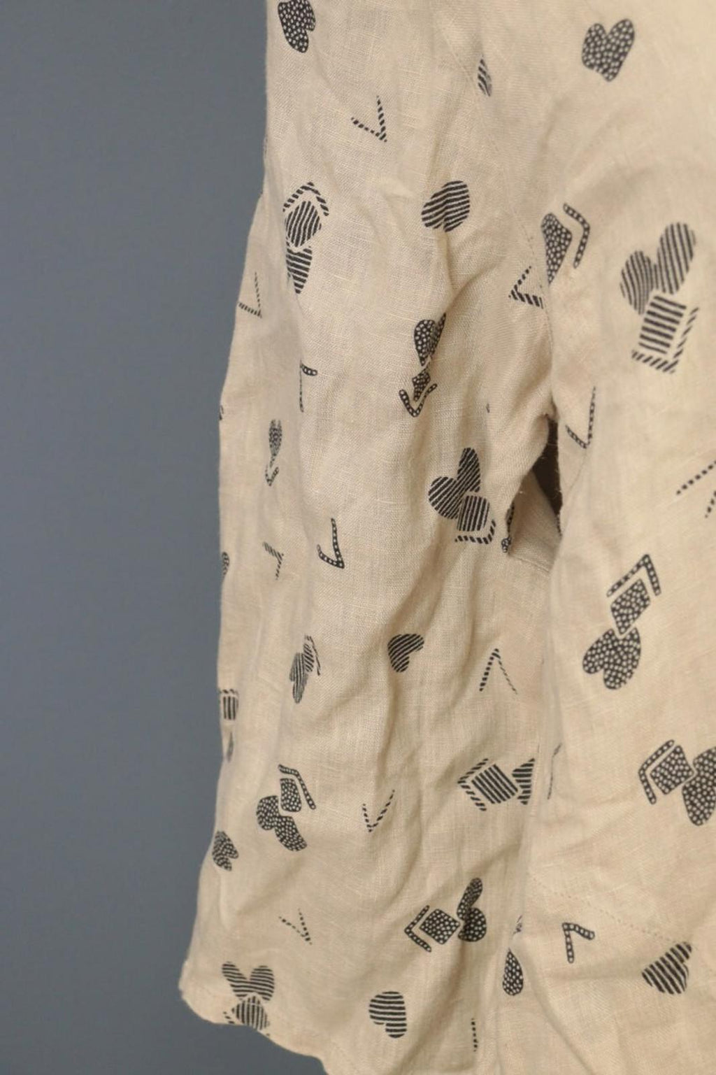 GUDRUN SJODEN Beige Printed Linen Long SLeeve Lagenlook Blouse Tunic Shirt Sz M