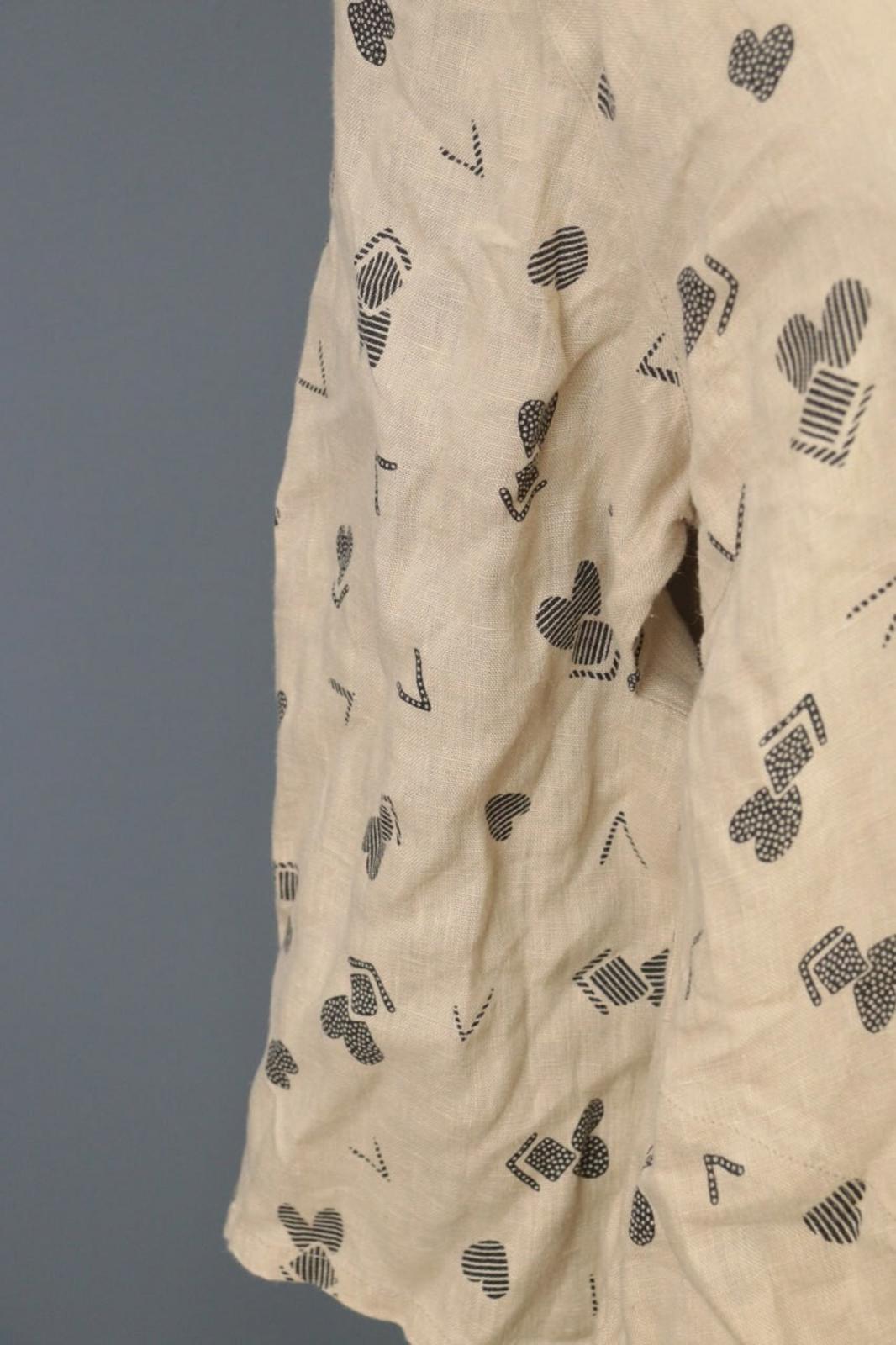 GUDRUN SJODEN Beige Printed Linen Long SLeeve Lagenlook Blouse Tunic Shirt Sz M