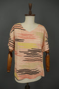 GUDRUN SJODEN Multi Striped Cotton Short Sleeve V-Neck Pullover Blouse Top Sz L