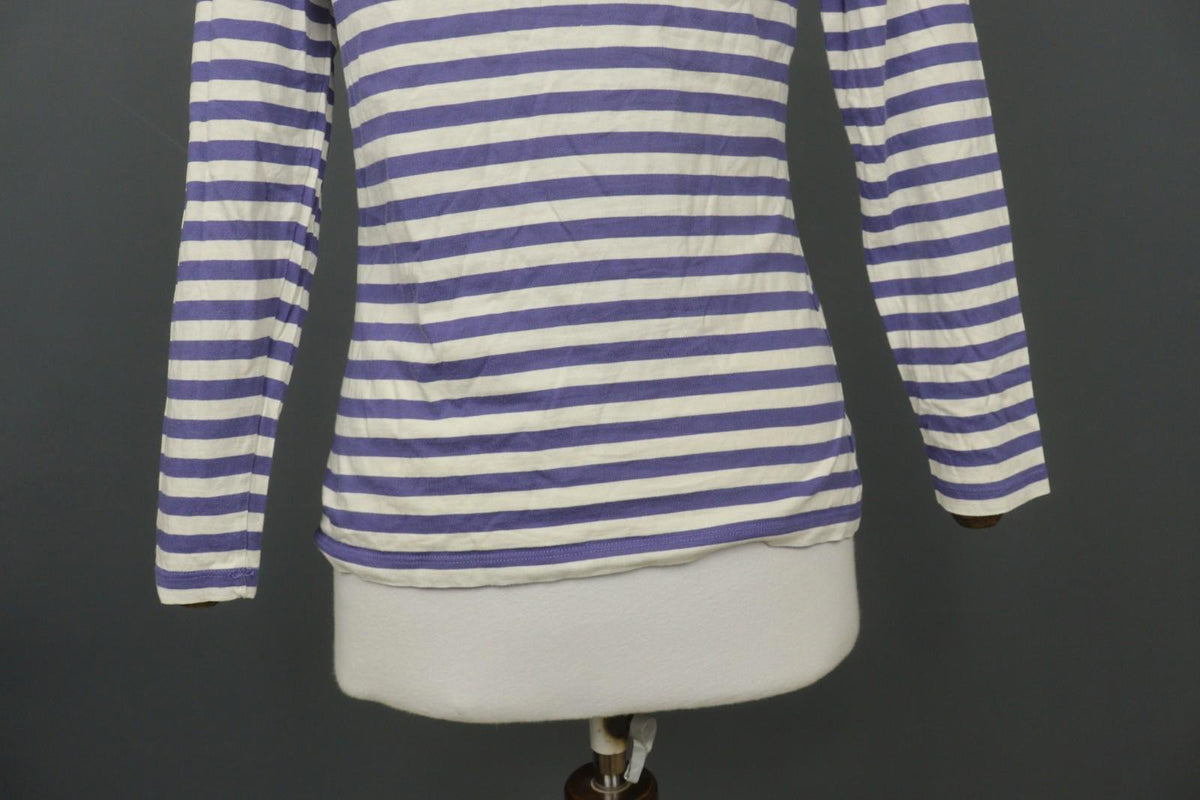 GUDRUN SJODEN Purple White Striped Cotton Crew Neck Pullover Shirt Top – Size XS