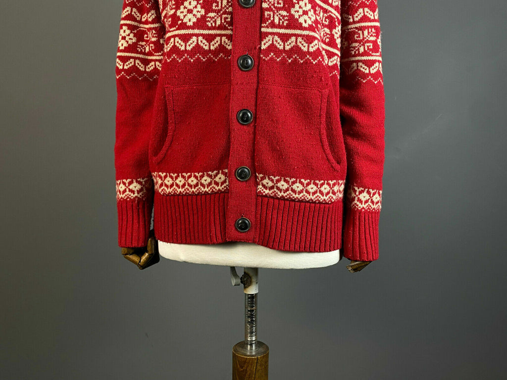 Napapijri Geographic Red Wool Knit Button Up Cardigan Sweater – Women's M – Used