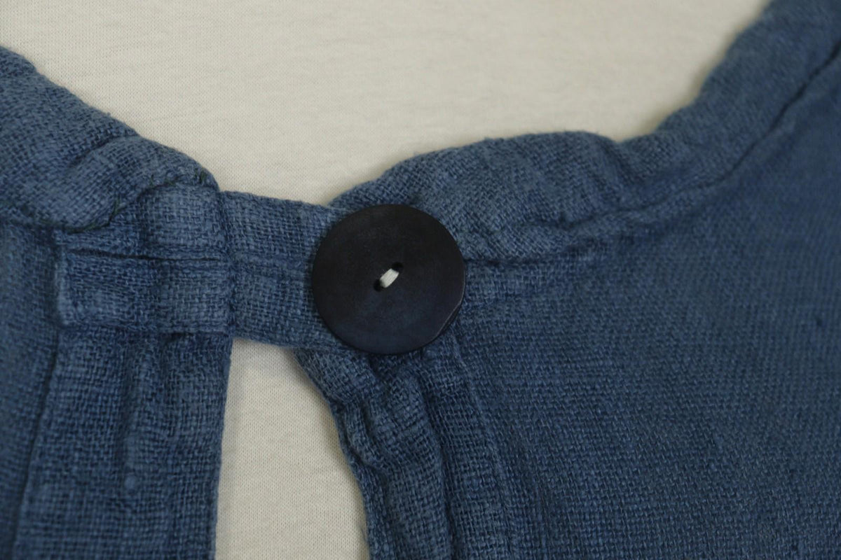 GRIZAS Blue Linen Knitted 3/4 Sleeve Pocket Hem Button Front Cardigan – Size L