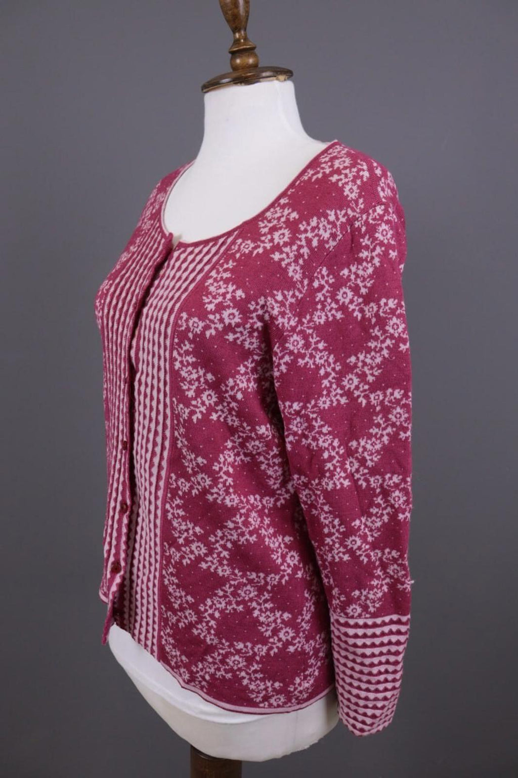 OLENA ESPELAND Pink Floral Wool Silk Knit Cardigan Sweater – Size M