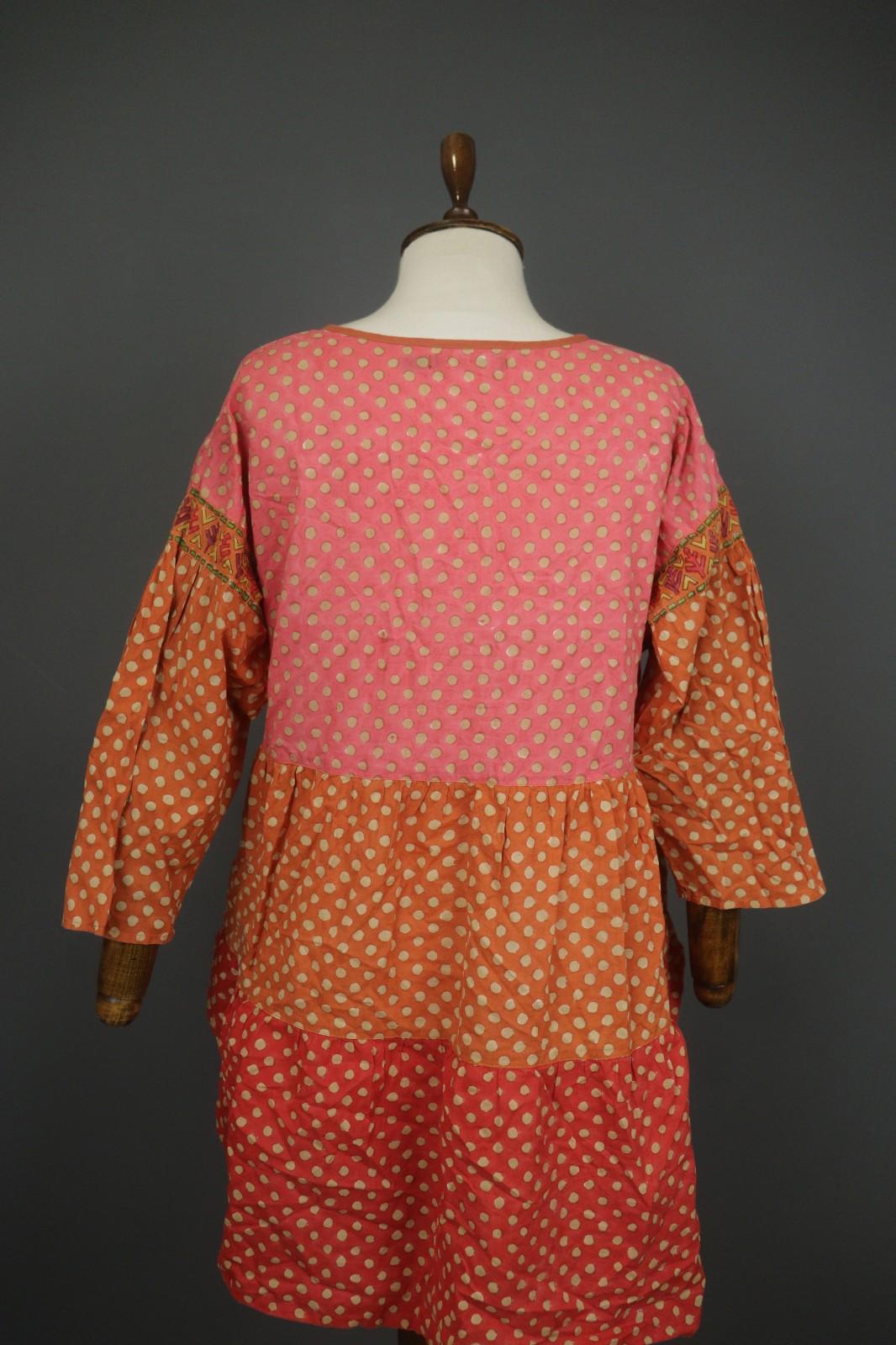 GUDRUN SJODEN Multicolor Polka Dot Organic Cotton Button Front Shift Dress Sz M